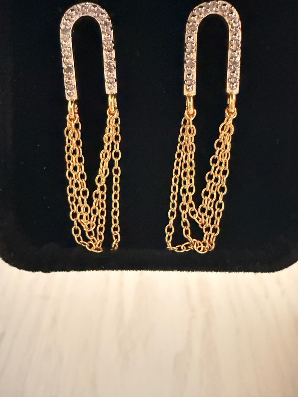 Woman’s Dangle Earrings w Gold Plated Sterling Silver 3-Layer 1.75” Length (N126